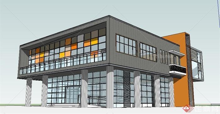 现代二层办公楼建筑体设计su模型[原创]