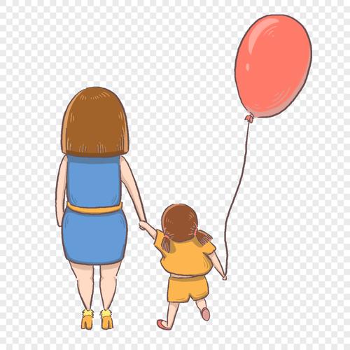 牵着女儿的母亲