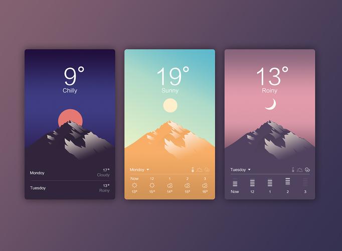 插画风格天气应用界面设计(附psd源文件) |ui|app界面
