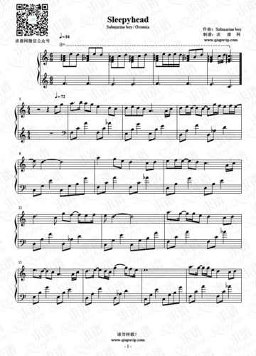 sleepyhead_submarine boy/ ocoenia_钢琴谱_求谱网