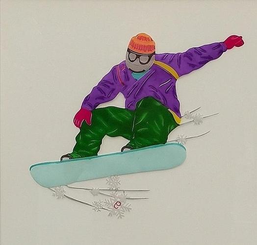 马俊晓《冰雪奇缘之单板滑雪迎冬奥》(该作品曾获第五届中国剪纸艺术