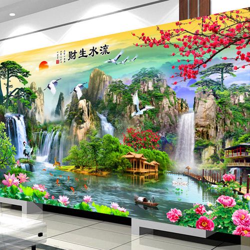 2021最新山水图片,2021年招财山水图片 2021新款钻石画满钻客厅风景山水画贴钻十字绣流水生