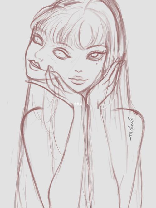 用自己的画风画川上富江—过程图_富江_绘画_画画_文化_绘画