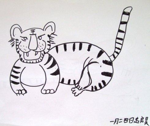 中班线描老虎7岁孩子作品