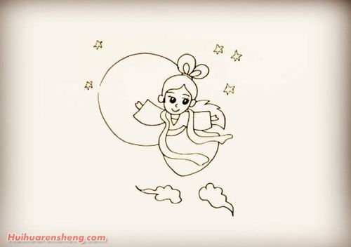 嫦娥奔月简笔画步骤嫦娥奔月简笔画作品彩色图片