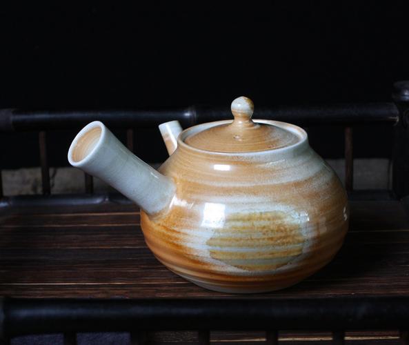 手工柴烧侧把壶景德镇匠人手作柴窑无釉裸烧茶壶自然