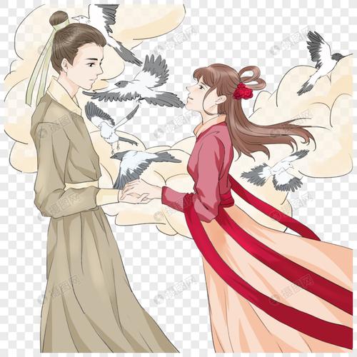 免抠元素 手绘/卡通元素 鹊桥相会的牛郎织女.psd