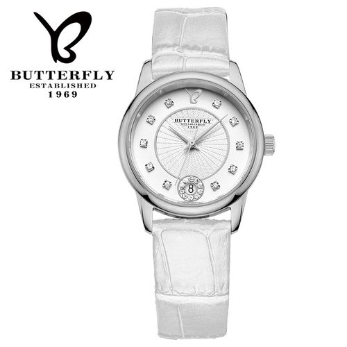 butterfly蝴蝶手表 玫瑰金皮带时尚潮流女石英女表 钢色白皮带bu109.