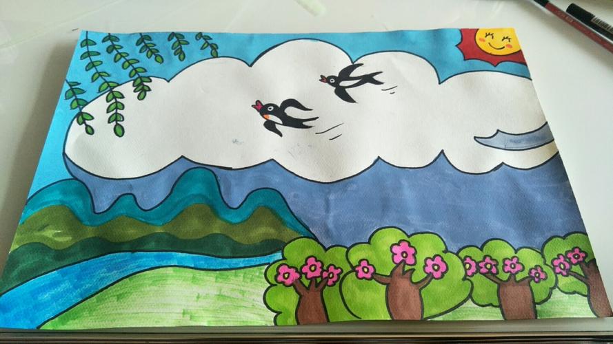 春天来了,徽县实验小学二年级六班以春天为主题,绘画朗诵"春色满园"