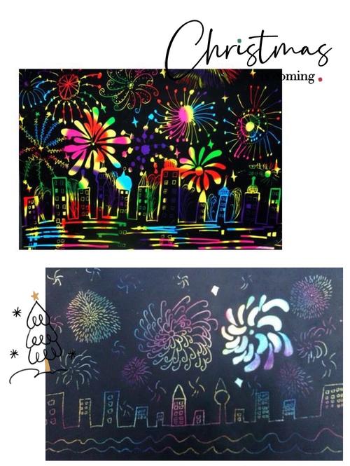 刮画新年的烟花