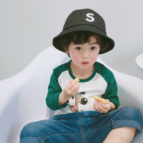 春夏儿童可爱渔夫帽男童百搭刺绣盆帽帽女童时尚防晒遮阳太阳帽潮