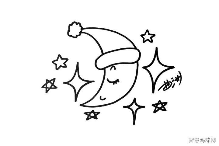 晚安月亮简笔画画法步骤
