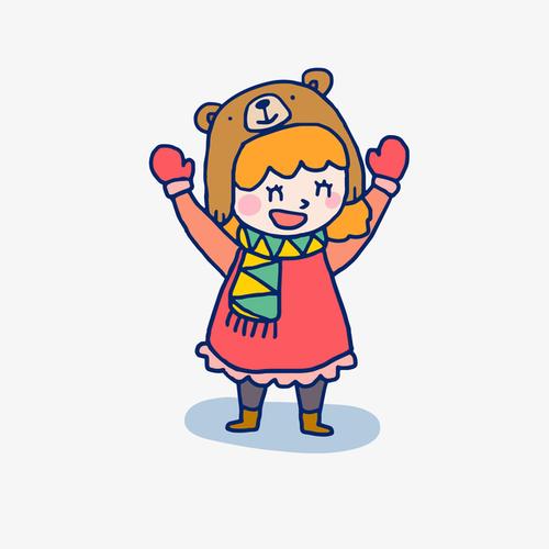 卡通手绘冬天的小女孩矢量免抠图