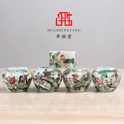 华胜堂 景德镇手绘百鸟朝凤红子罐鸟食罐高档鸟杯水罐