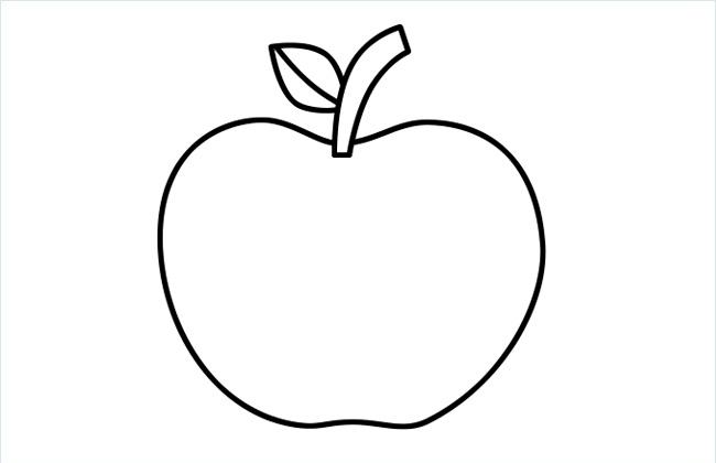 画苹果的茎干第二步:画它的叶子第三步:画一个大大的苹果这么简单就