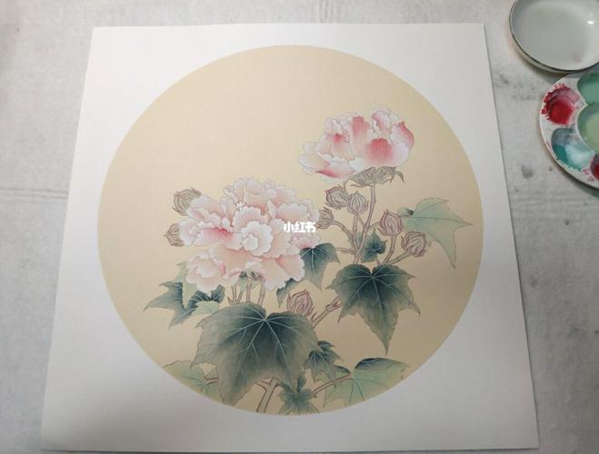 芙蓉花工笔画步骤图_腮红_大红色_摆拍_工笔画学习_知识_艺术