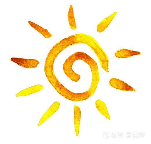 在水彩画中的黄色太阳