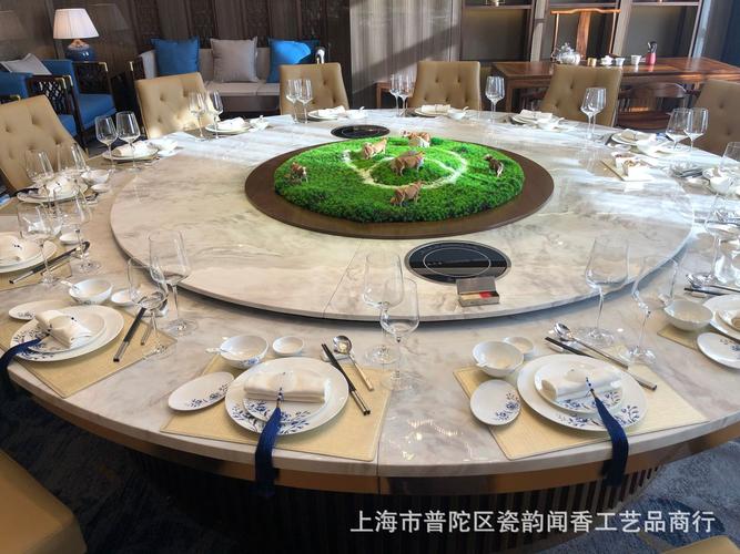 时尚酒店装饰 中式宴会桌摆台 大圆桌旋转盘装饰 禅意