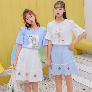 2018夏季新款闺蜜装小清新可爱印花短袖t恤女学院风姐妹装上衣女