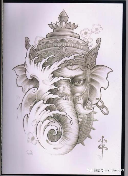 纹身手稿 纹身图案 象神纹身素材 纹身图案