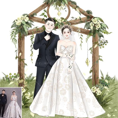 情侣婚礼定制头像手绘插画写实请柬