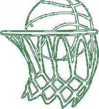 绿色线描的篮筐和篮球