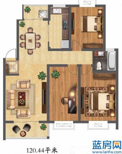 中南世纪城第一期b户型3室2厅1卫1厨