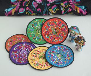 中国风民族风特色云南苗族彝族古典复古刺绣花苗绣杯垫餐垫家居