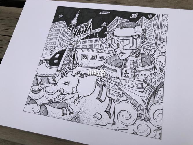 黑白装饰画示范——科技未来