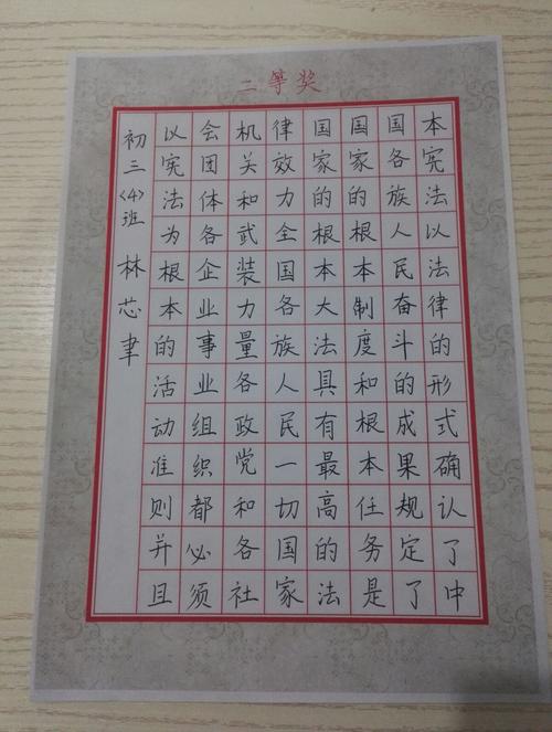 初三年"宪法在我心中"书法大赛