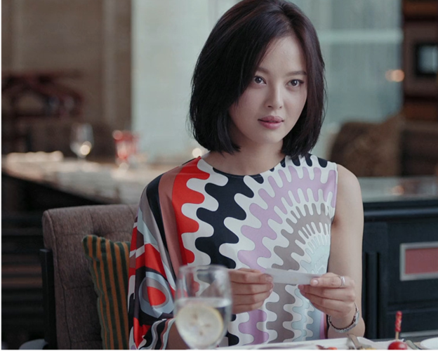 981p3恋爱先生辛芷蕾顾瑶明星同款拼色波浪印花个性真丝连衣裙 女_7折