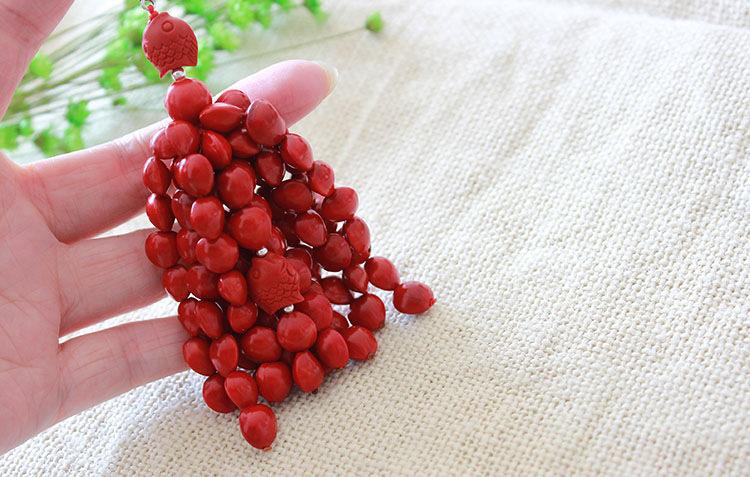 淅减 天然朱砂招财鱼红豆相思豆汽车钥匙扣金刚结菩提子挂件本命年