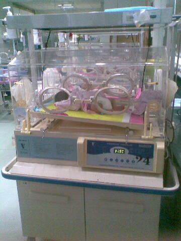 看见了吗,在新生儿科,你就住在这个小箱子里,照蓝光,这是治疗小儿