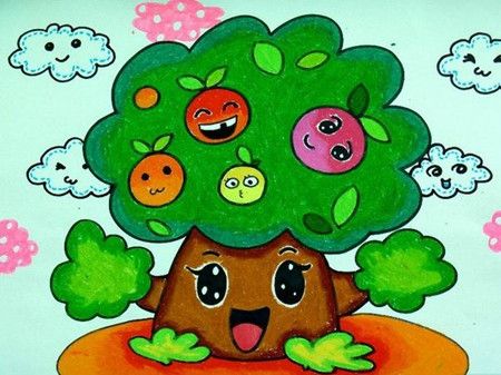 一颗茂密的大树上结满了又大又红的苹果,大树妈妈高兴级了!