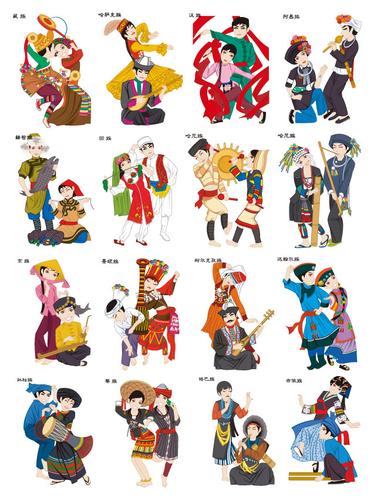 中国56个民族歌舞人物矢量图ai矢量【1】