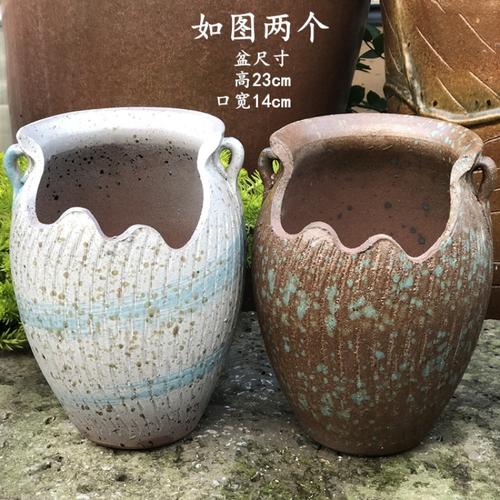 手工粗陶高多肉老桩花盆紫乐多肉植物盆紫砂陶罐缺口陶瓷玉坠视频