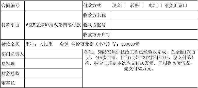 星光公司合同付款通知单
