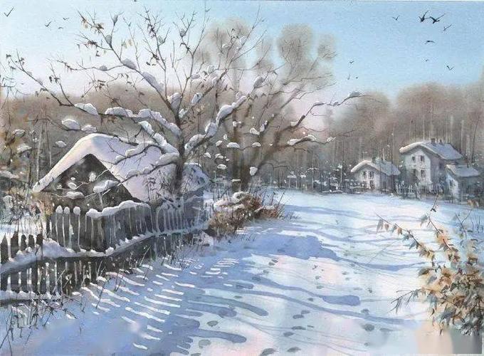 水彩风景系列冬天来了来一起看看雪景是多么的美吧
