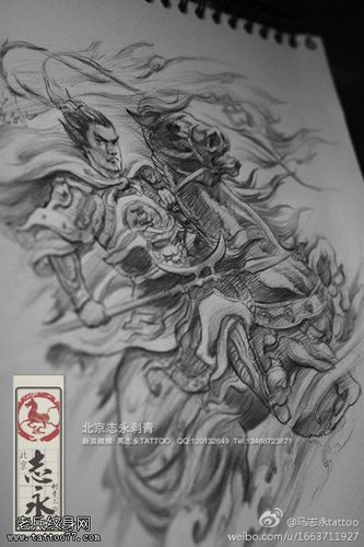 素描吕布骑马纹身图案