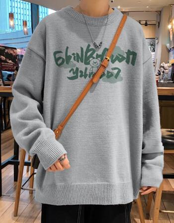 优衣黑色库联名旗舰同款青少年初中高中学生秋冬季港风毛线毛衣男宽松