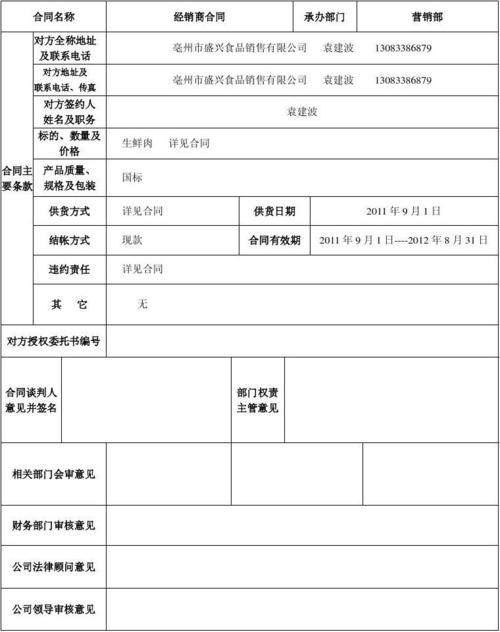 河南众品食业股份有限公司合同会签审核表 基本单位合同编号:2010zdk