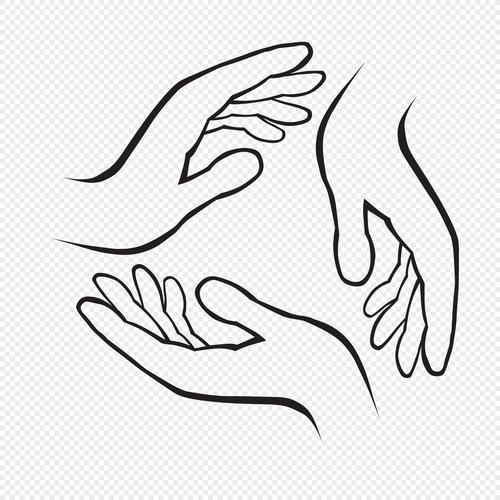 素描三只手手势矢量图标图形