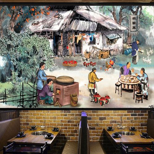 壁画墙纸菜馆农庄农家乐装饰画火鸡铁锅
