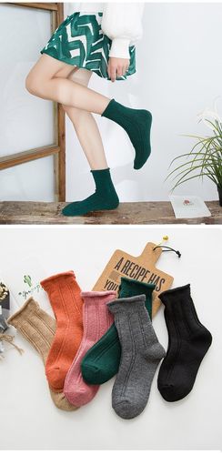 【2双装】秋冬季加厚卷边女毛线袜子