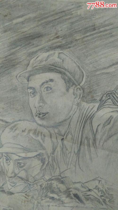 渡江侦察记电影海报素描原稿