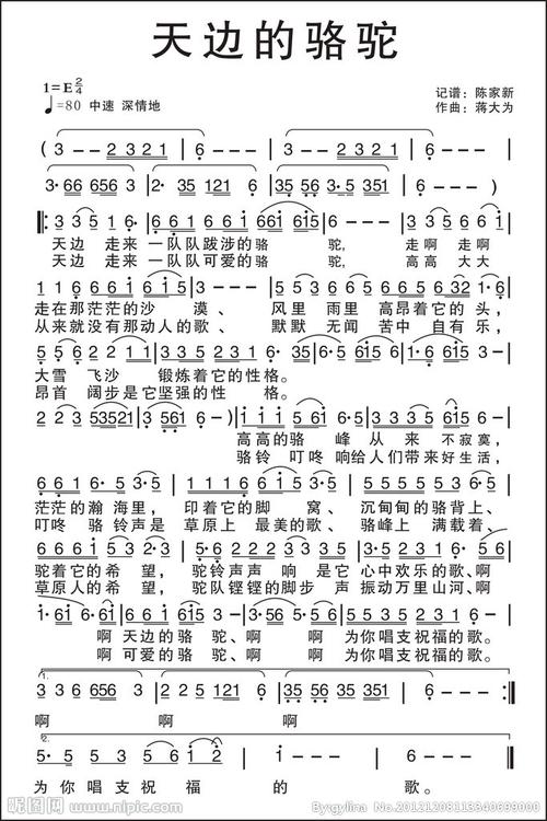 天边的骆驼歌词歌谱图片