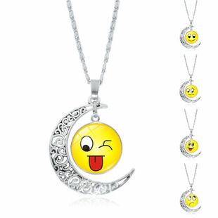 2017新款 emoji 搞怪qq表情时光宝石项链 合金月亮吊坠 饰品批发