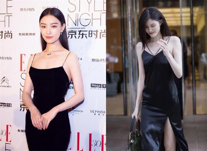 178cm何穗与170cm倪妮同穿黑色吊带裙,也就她能赢过超模了!