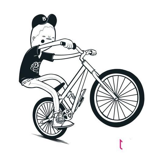 小男孩骑自行车简笔画卡通人物黑白简笔画