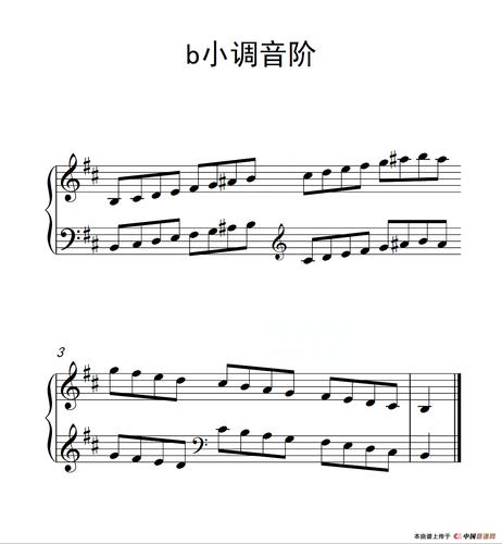歌谱:第二级 b小调音阶(中国音乐学院钢琴考级作品1~6级)(钢琴谱)